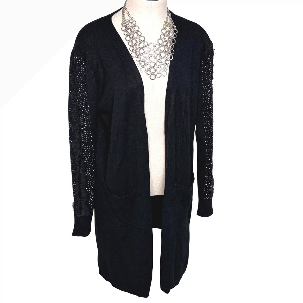 Ember Black Embellished Sleeve Duster Cardigan Sweater Long Sleeve Women's M